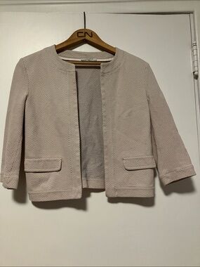 Women's Collarless Textured Blazer in Pale Pink/Cream 💯 Cotton Like New